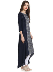 Blue 3/4th sleeve rayon assymetrical kurta