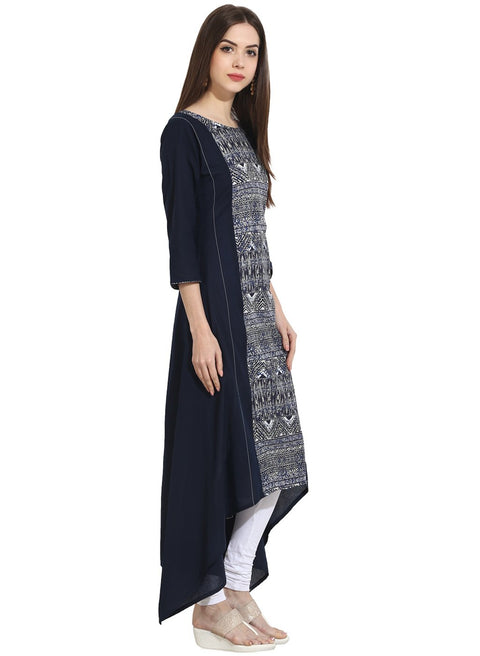 Blue 3/4th sleeve rayon assymetrical kurta