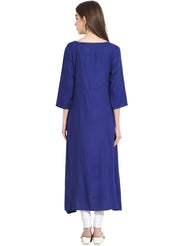 Blue 3/4th sleeve low-high rayon kurta
