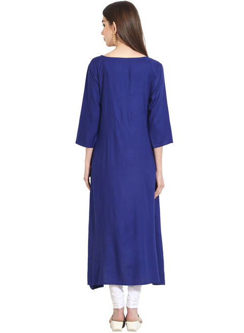 Blue 3/4th sleeve low-high rayon kurta
