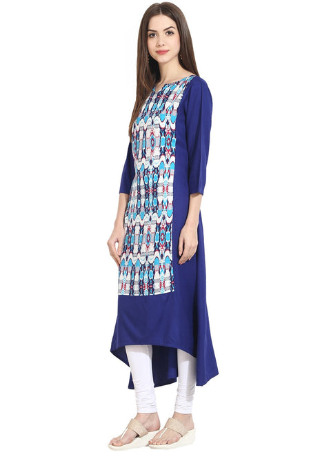 Blue 3/4th sleeve low-high rayon kurta