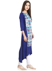Blue 3/4th sleeve low-high rayon kurta