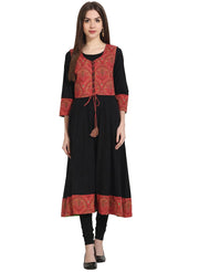 Black 3/4th sleeve anarkali kurta with printed Jacket