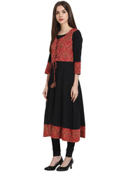 Black 3/4th sleeve anarkali kurta with printed Jacket