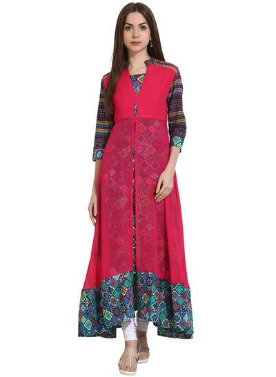 Multi 3/4th sleeve cotton anarkali kurta