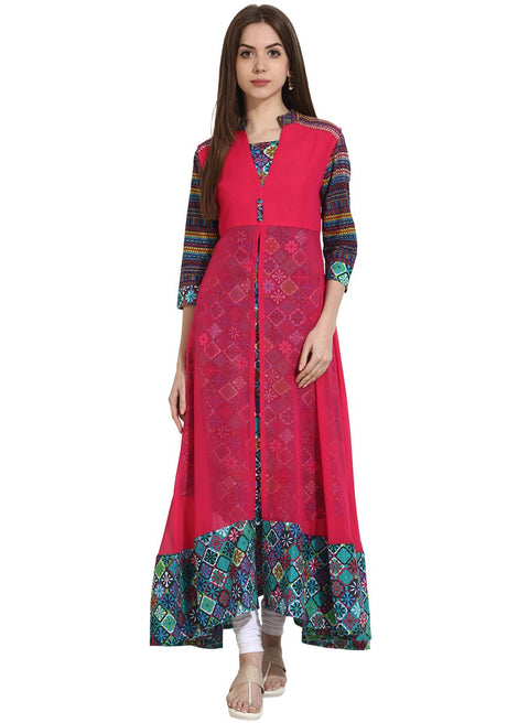 Multi 3/4th sleeve cotton anarkali kurta