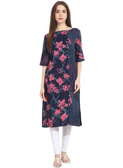 Nayo Women Multi printed half sleeve rayon kurta