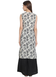 white printed sleevless cotton kurta