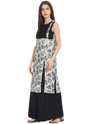 white printed sleevless cotton kurta
