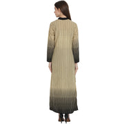 Beige & Black Printed full sleeve ankle length cotton Kurta