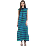Blue printed Sleevless ankle length kurta