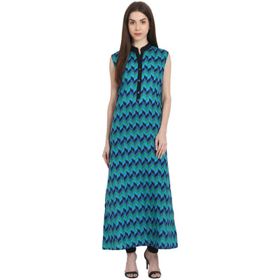 Blue printed Sleevless ankle length kurta