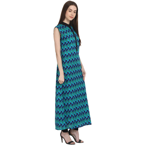 Blue printed Sleevless ankle length kurta