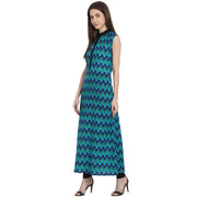Blue printed Sleevless ankle length kurta