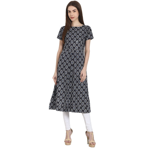 Blue Butta printed Cap sleeve rayon kurta