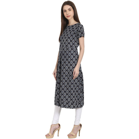 Blue Butta printed Cap sleeve rayon kurta