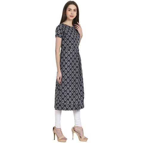Blue Butta printed Cap sleeve rayon kurta