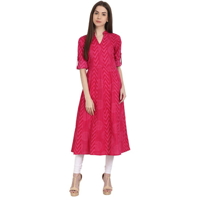Red printed 3/4 sleeve cotton kurta
