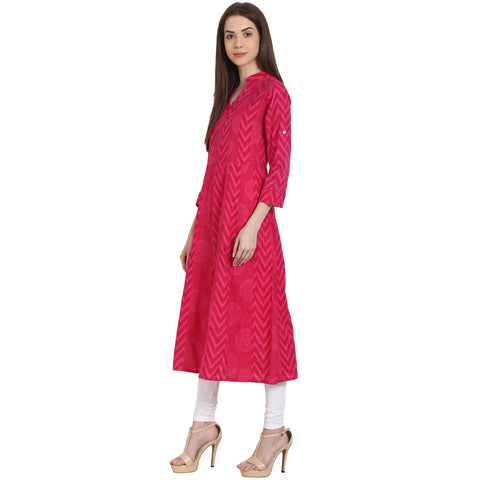Red printed 3/4 sleeve cotton kurta