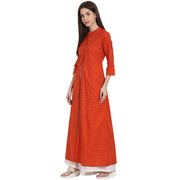 Rust printed 3/4 sleeve rayon front open kurta