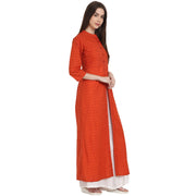 Rust printed 3/4 sleeve rayon front open kurta
