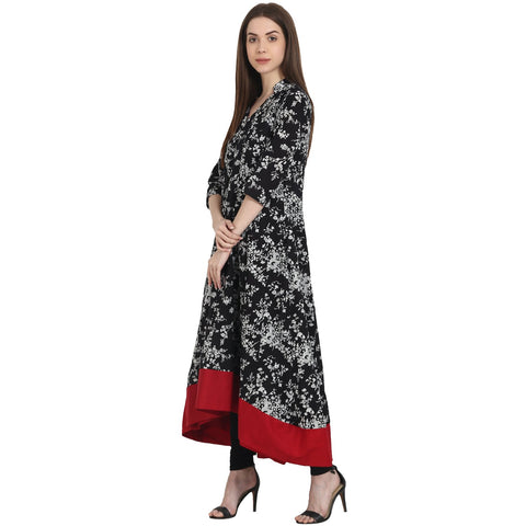 Black printed 3/4 sleeve Low high cotton anarkali Kurta