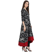 Black printed 3/4 sleeve Low high cotton anarkali Kurta