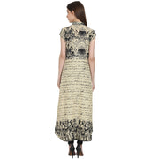 Beige printed cap sleeve low high kurta