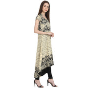Beige printed cap sleeve low high kurta