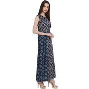 Blue printed sleevless rayon kurta
