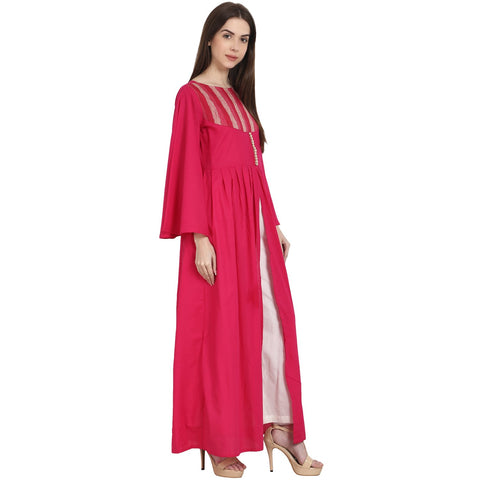 Red full sleeve rayon front open A-line kurta