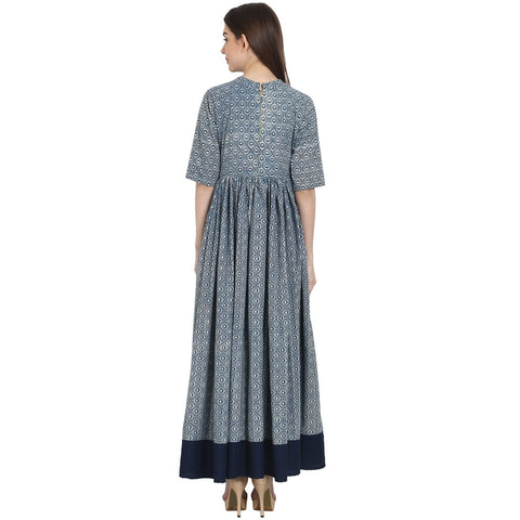 Blue printed half sleeve cotton anarkali kurta