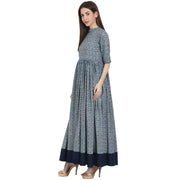 Blue printed half sleeve cotton anarkali kurta