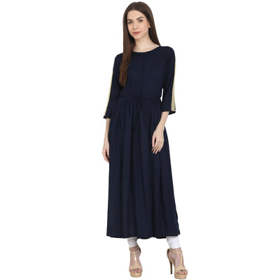 Navy Blue 3/4 sleeve cotton Anarkali kurta