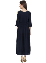 Navy Blue 3/4 sleeve cotton Anarkali kurta