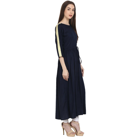 Navy Blue 3/4 sleeve cotton Anarkali kurta