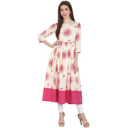 Peach printed 3/4 sleeve cotton anarkali kurta