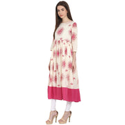 Peach printed 3/4 sleeve cotton anarkali kurta