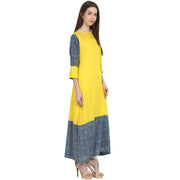 Yellow & blue 3/4 sleeve cotton long kurta