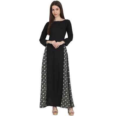 Black full sleeve cotton floor length A-Line kurta