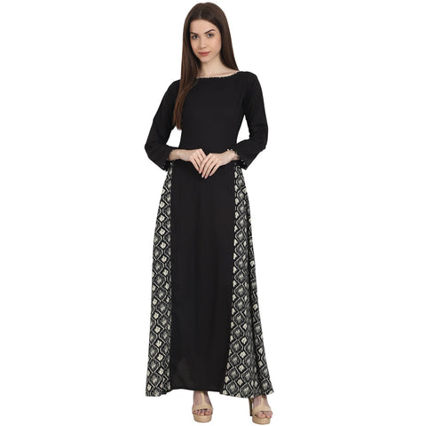 Black full sleeve cotton floor length A-Line kurta