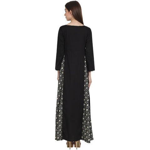Black full sleeve cotton floor length A-Line kurta