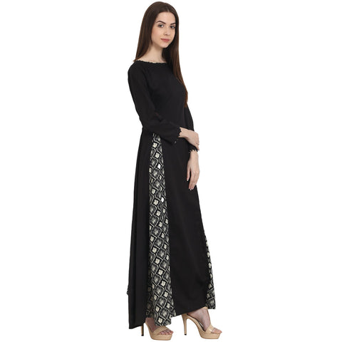 Black full sleeve cotton floor length A-Line kurta