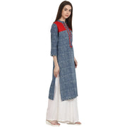 Blue printed 3/4 sleeve cotton kurta