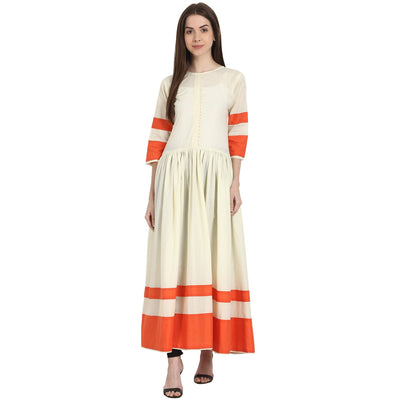 Cream 3/4 sleeve cotton anarkali kurta