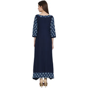 Navy Blue 3/4 sleeve cotton slub long kurta