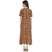 Multi printed half sleeve low high cotton kurta