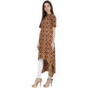 Multi printed half sleeve low high cotton kurta