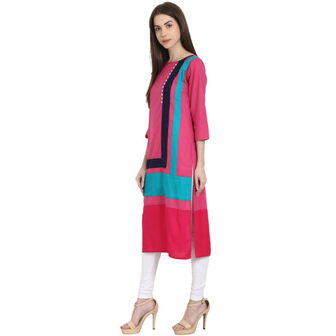 Multi color 3/4 sleeve cotton kurta