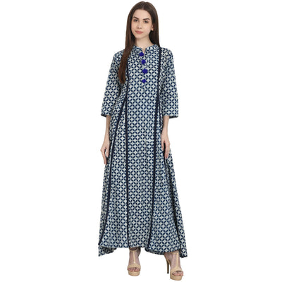 Blue 3/4 sleeve floor length cotton A-Line kurta